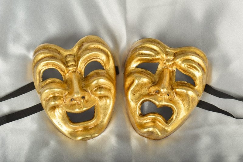 Pair of Comedy Tragedy Masks in Gold Leaf