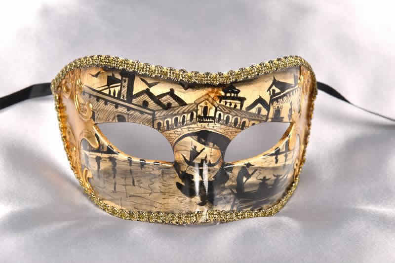 Gold masquerade mask with Venetian Scenes