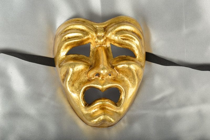 Tragedia Gold - Sad Crying Face Greek Theatre Masks - Just Posh Masks