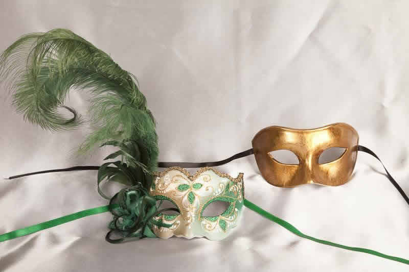 green gold ball masks for couple