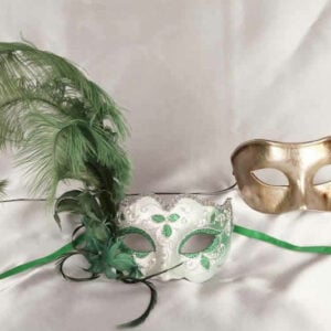 two green silver masquerade masks