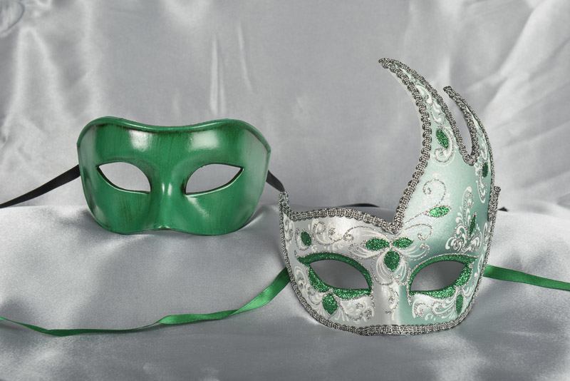 Cigno Fiore Colour - Silver Trim His and Hers Masquerade Masks | Available in 5 Colours - Image 4