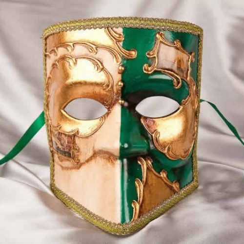 Masked Theatre Masks with Venice Scenes Bauta Double in Green