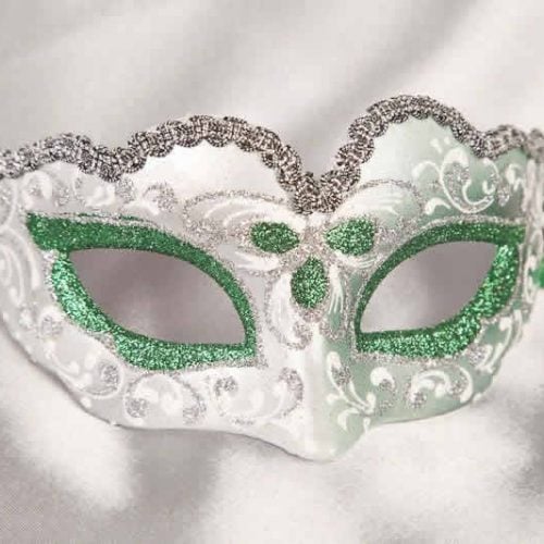 Small masquerade mask Baby Silver in Green