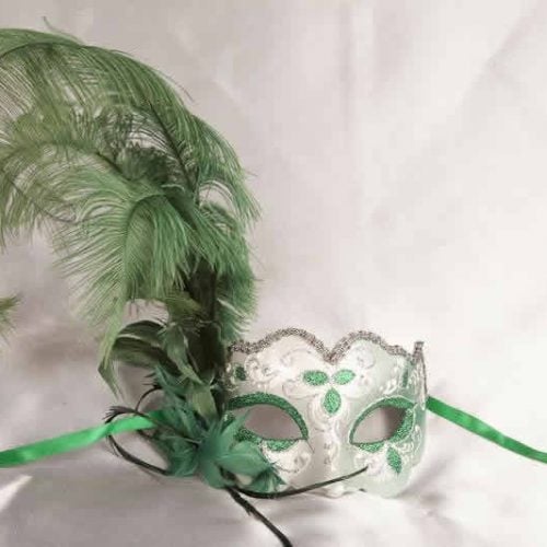 Green tall feather ball mask - Iris Piuma