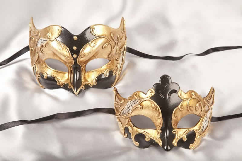 Couples Joker Giglio masks black and gold