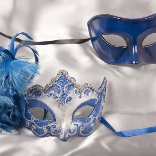 couples masks blue silver