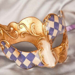 Sweetheart square check masquerade mask in purple