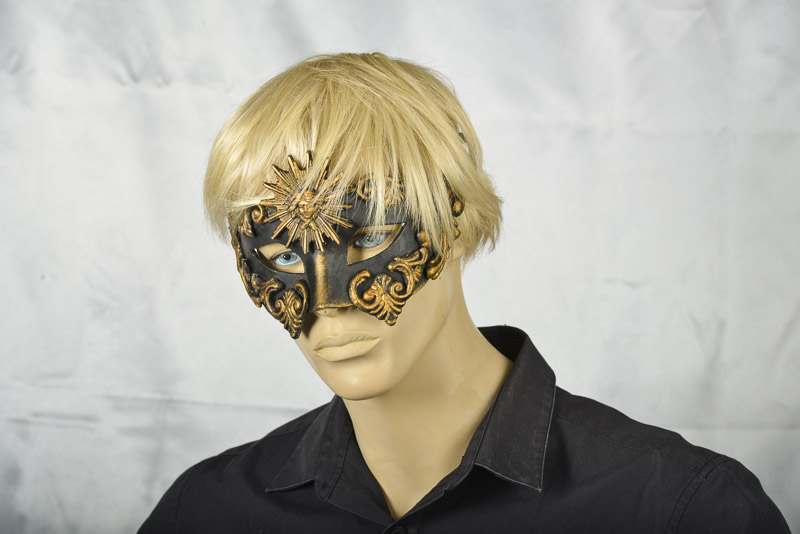Venetian masquerade ball mask Barroco Sole on male model face