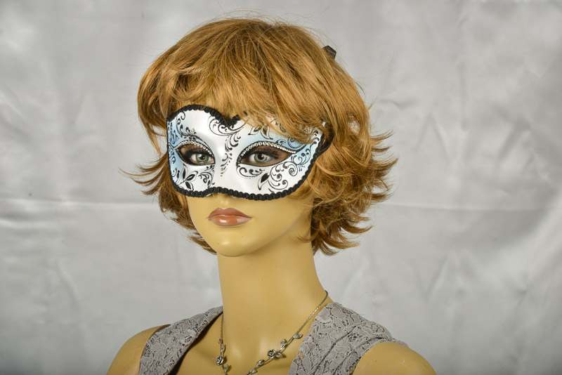 Blue Colombina Crystal Masquerade mask on female face