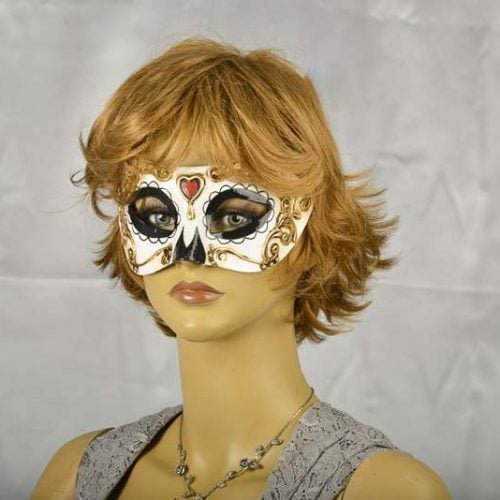 day of the dead colombina masquerade mask on female face