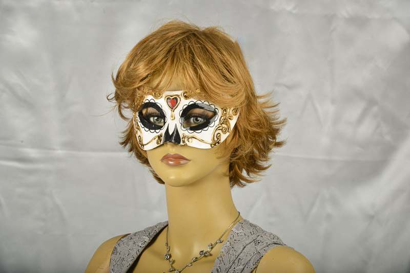 day of the dead colombina masquerade mask on female face