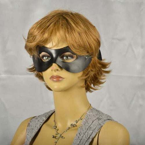 Leather batman masquerade mask on female model face