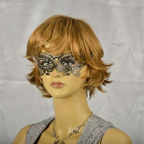 black luxury ball mask for women on model face