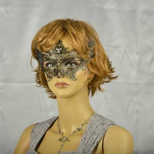 luxury lace metal mask in black on female face