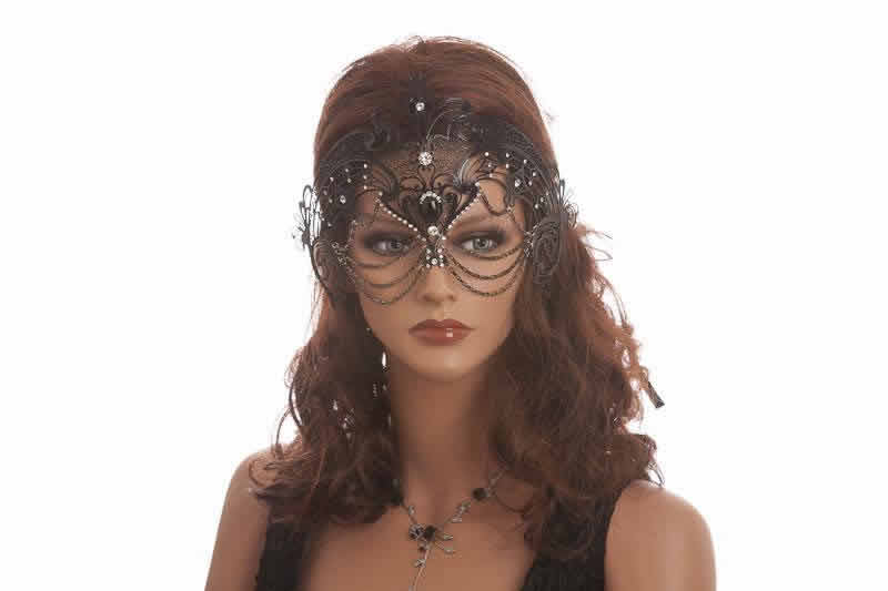 luxury lace metal mask shown on model