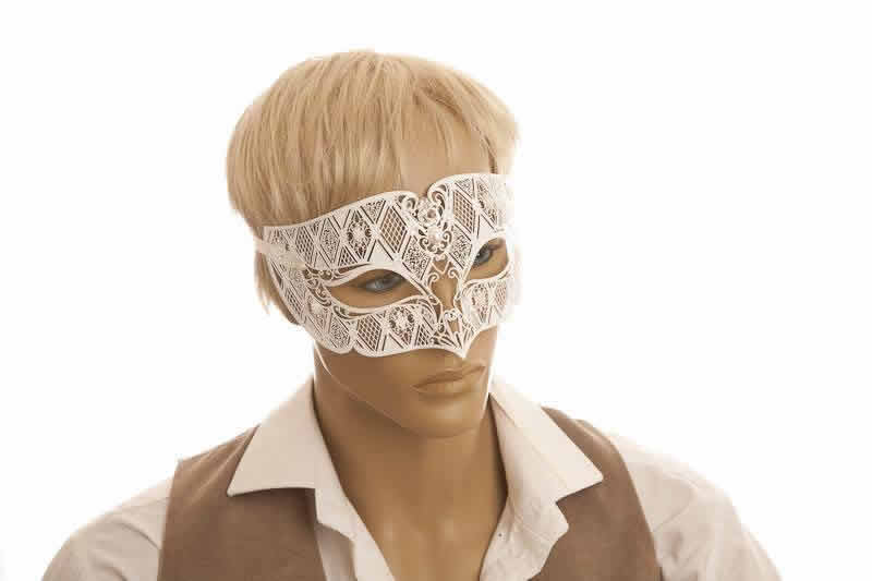 male wearing White filigree metal Venetian mask - Tomboy Lux