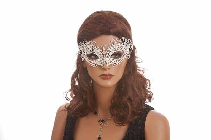 Filigree metal mask in white - Petal on female face