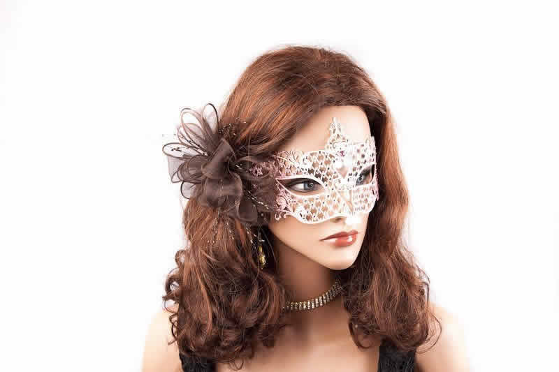 duchess masquerade mask shown on model