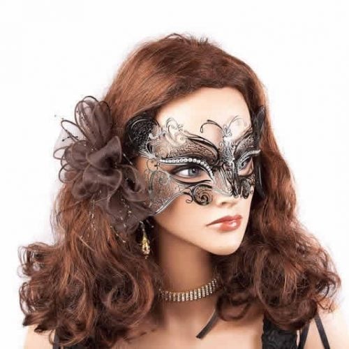 lace metal butterfly mask shown on model