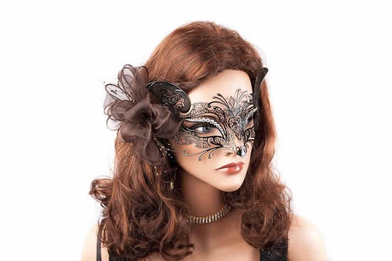 black Luxury Filigree Metal Venetian Cat Mask with Crystals