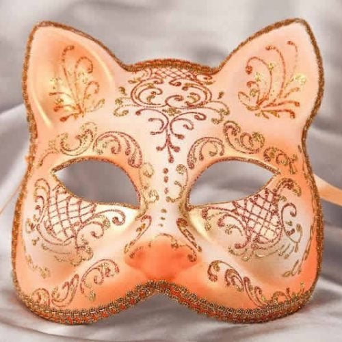 Peach gold Cat shaped masquerade mask