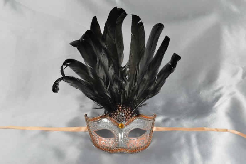 Peach feather mask - Ciuffo Silver