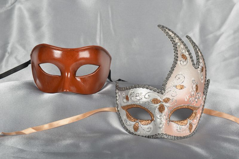 Cigno Fiore Colour - Silver Trim His and Hers Masquerade Masks | Available in 5 Colours - Image 3