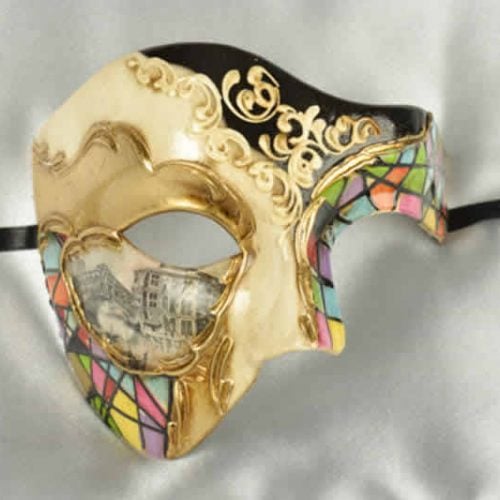 Multi colour Phantom of the opera mask with Venetian Scenes