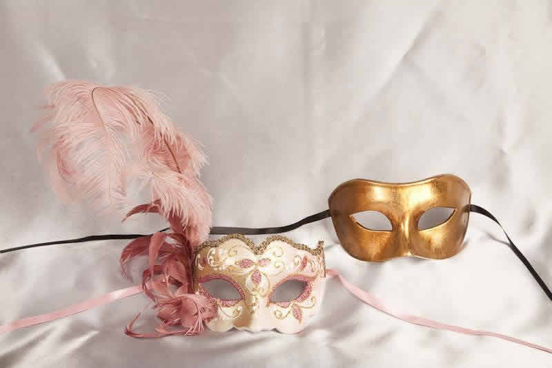 pink gold ball masks for couple