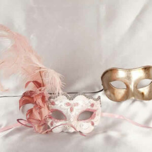 two pink silver masquerade masks