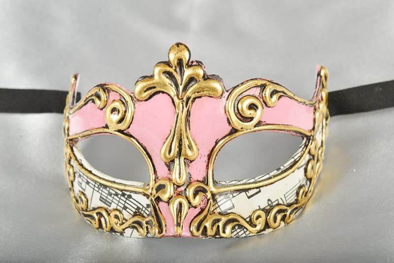 pink and gold Luxury Venetian mask for women - Madam Music