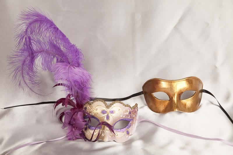 purple gold ball masks for couple