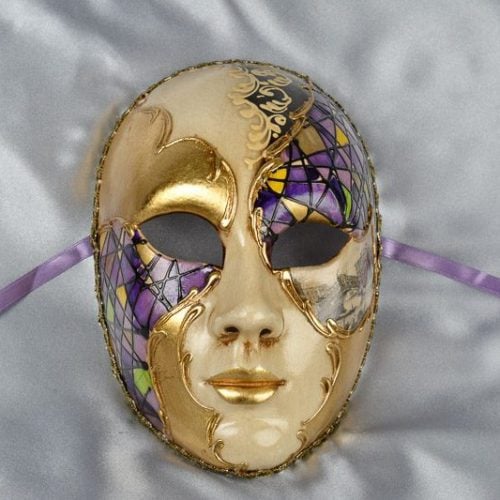 purple full face mask with scenes of Venice