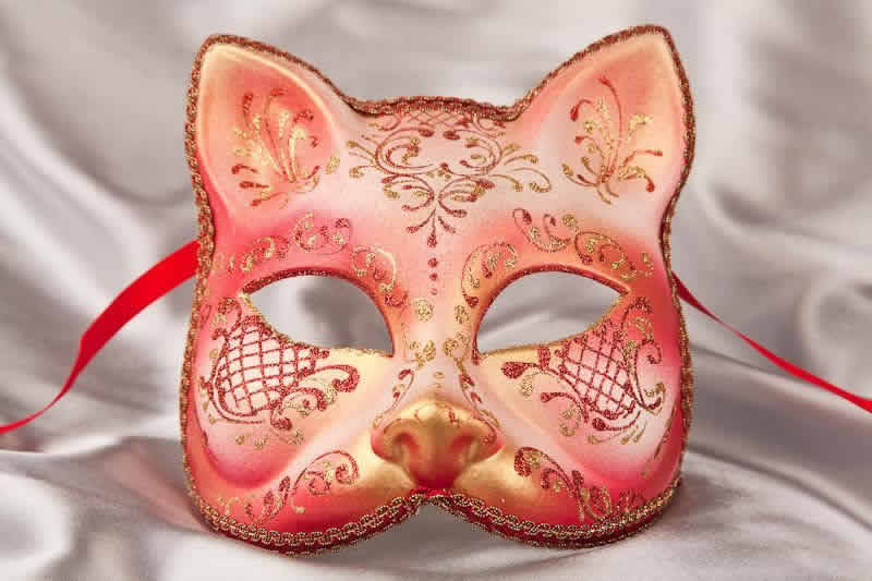 Red gold Cat shaped masquerade mask