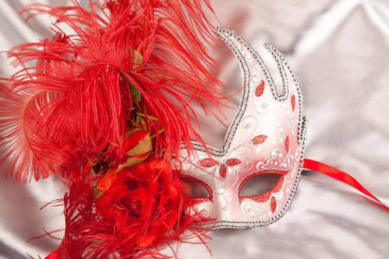 Luxury feathered masquerade mask for women - red