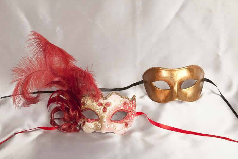 red gold ball masks for couple