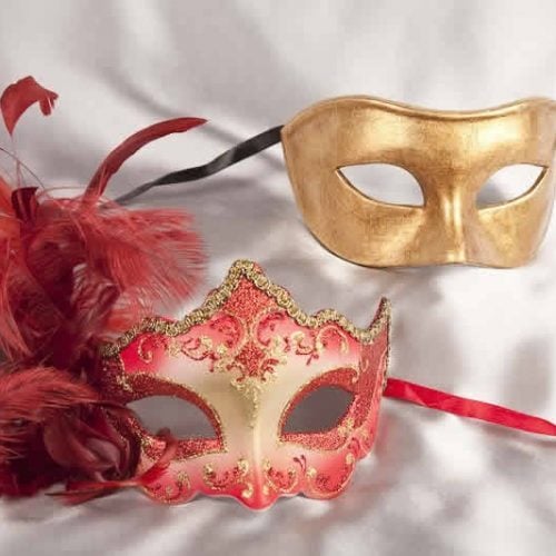 red gold couples masquerade ball masks