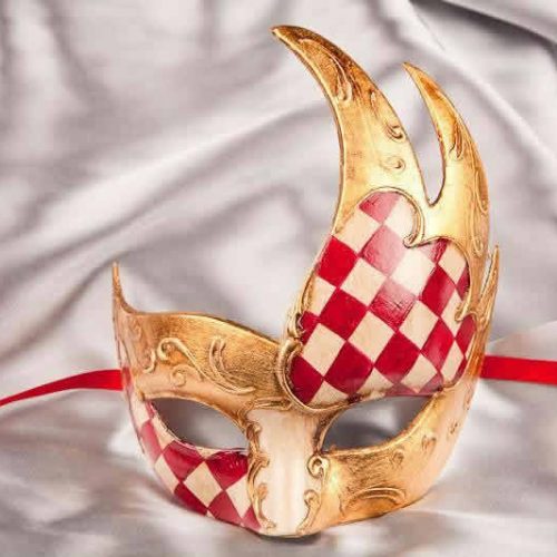 red Swan Shaped Masquerade Mask with diamond pattern