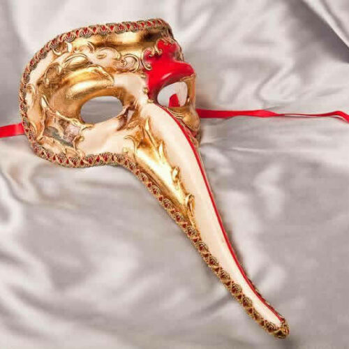 Red Scaramouche Double - Venetian Character Long Nose Mask