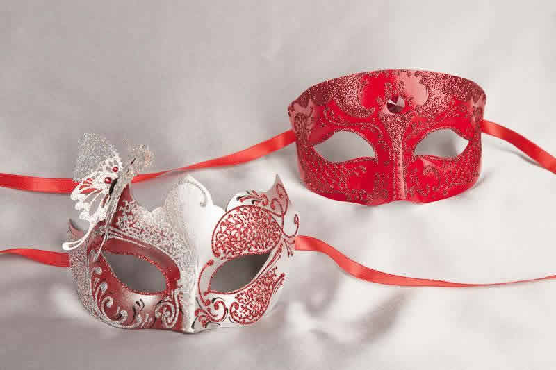 Pair of red silver masquerade masks with butterfly | Tomboy Teresa