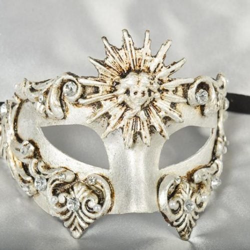 Venetian masquerade ball mask Barroco Sole in Silver