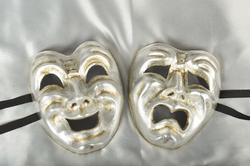 Comedy Greek Theatre Masks in silver