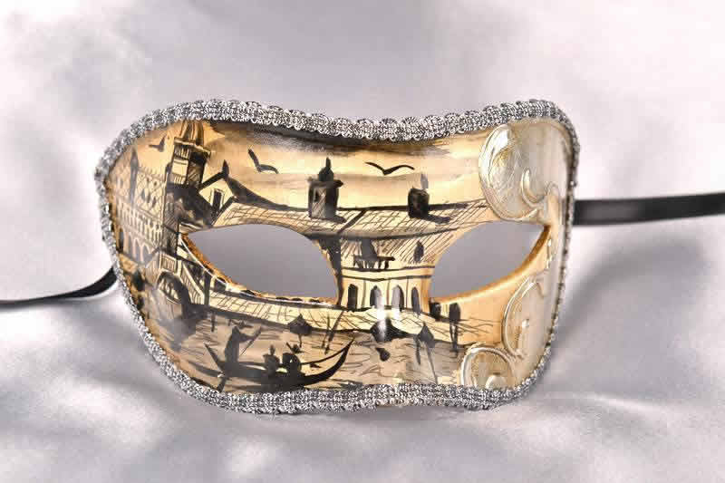 Silver masquerade mask with Venetian Scenes