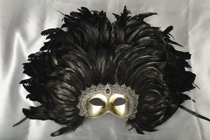 Moulin Rouge feather Mardi Gras mask in silver