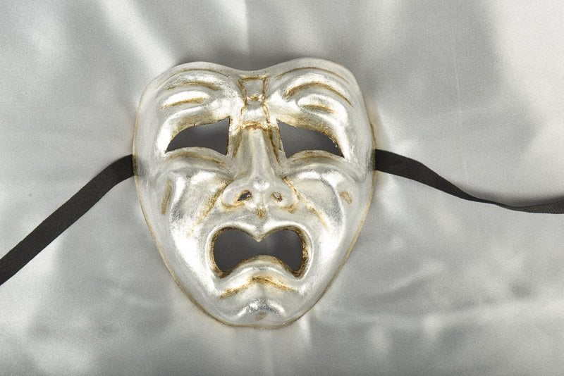 Sad Tragic Venetian Mask - Tragedia Silver