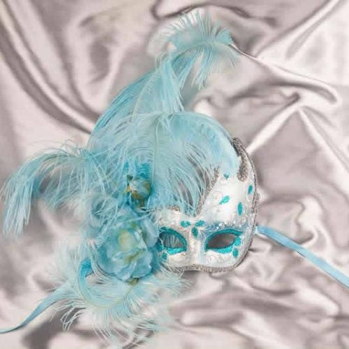 Luxury feathered masquerade mask for women - turquoise