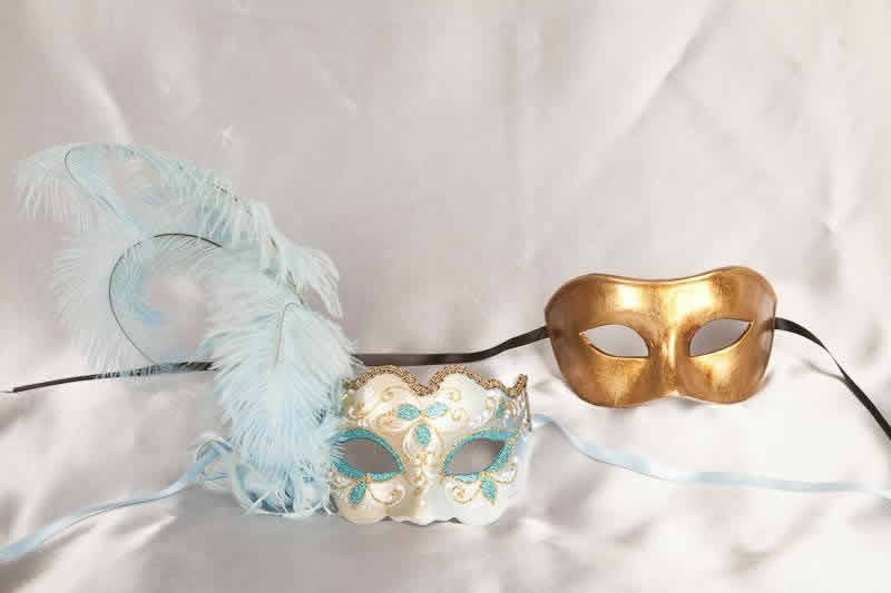 turquoise gold ball masks for couple