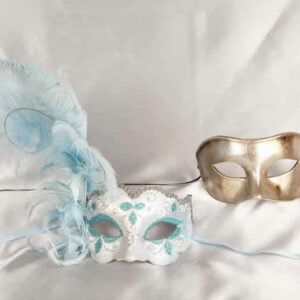 two turquoise silver masquerade masks