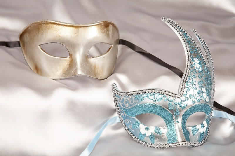 Turquoise silver masquerade ball masks for couple